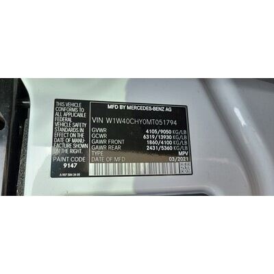 2021 Mercedes-Benz Sprinter 2500 Axle Assembly, Rear