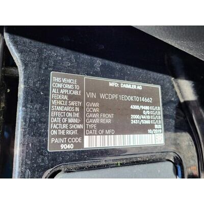 2019 Mercedes-Benz Sprinter 2500 Axle Assembly, Rear - ~397583277