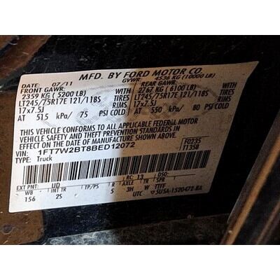 2011 Ford F-250 Super Duty Pickup Axle Assy, Front (4WD) - ~410530740