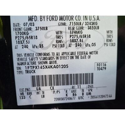 2004 Ford F-150 Series Pickup Axle Assembly, Rear