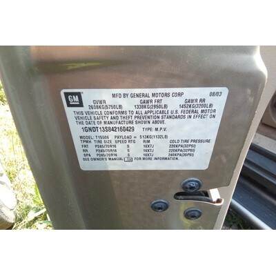 2002 Chevrolet Trailblazer Axle Assembly, Rear